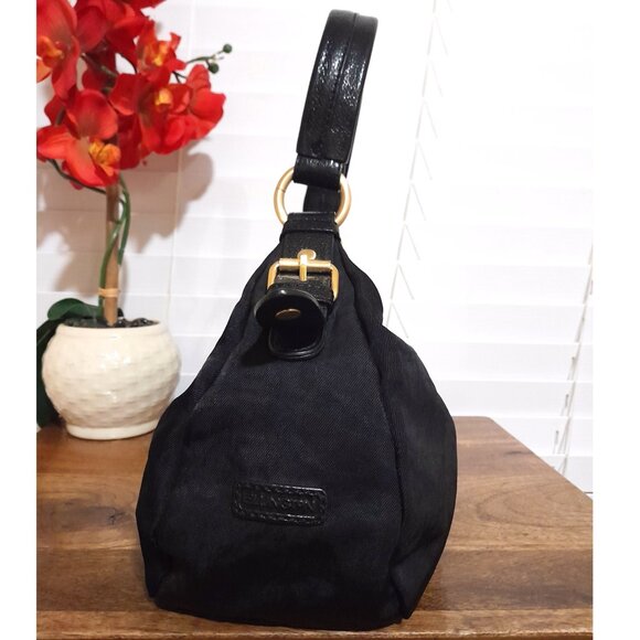 Leather Nylon Ellington Medium Size Solid Black Gold Shoulder Bag Minimalist - Picture 3 of 14